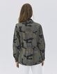 Women’s khaki camouflage denim safari jacket with badges-3