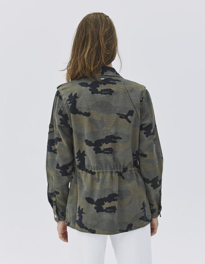 Camouflage Veste Tailleur Femme Ikks Saharienne Denim Kaki à Motif