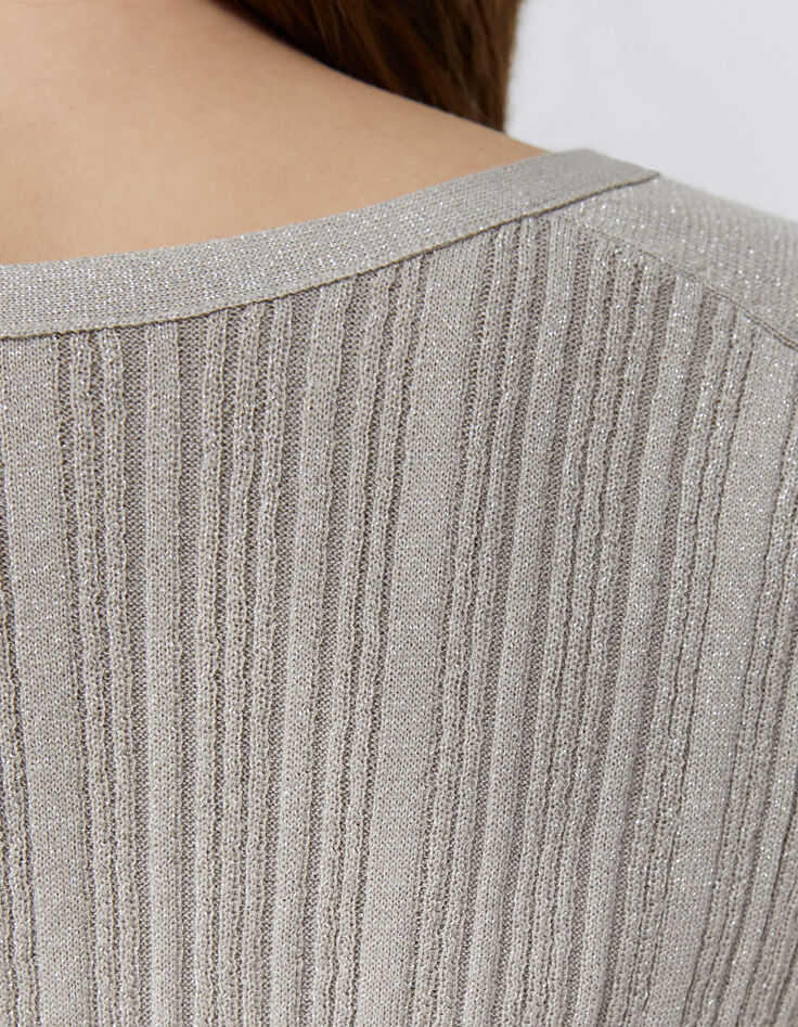 Cardigan champagne en tricot côtelé lurex Femme-6 Cardigan champagne en tricot côtelé lurex Femme-6