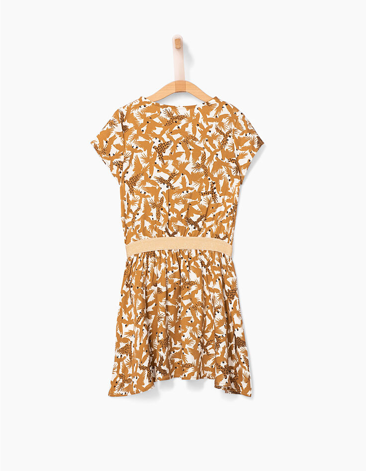 Robe blanche et moutarde imprimé perroquets fille-5