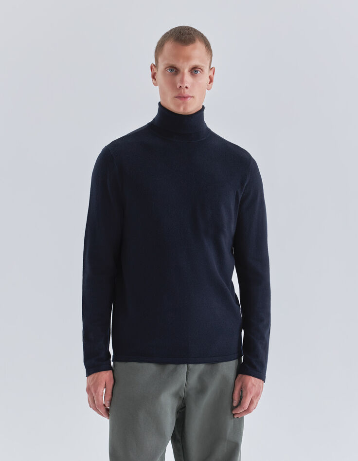 Pull marine tricot &agrave; col roul&eacute; Homme-3