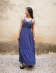 Robe longue bleue jacquard motif plumetis fille-2