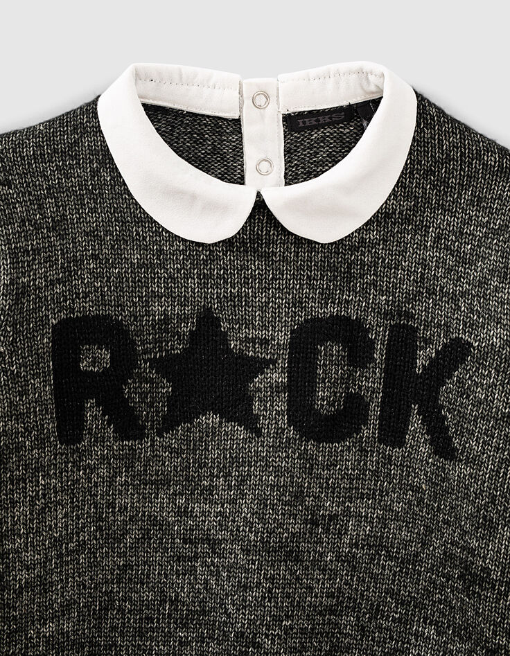 Pull gris anthracite avec col Claudine blanc fille-2