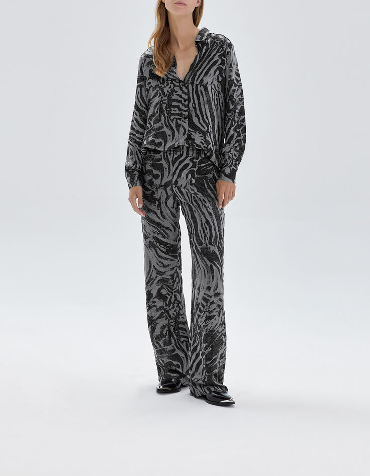 Pure Edition-Wijde grijze broek zebraprint Dames-1