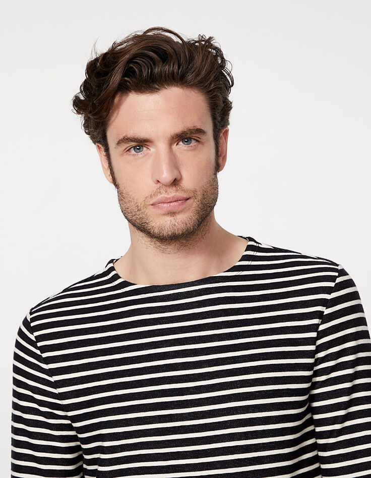 Tee-shirt marinière noir rayé blanc cassé Homme-5