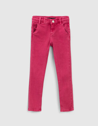 Girls’ fuchsia skinny jeans with woven belt