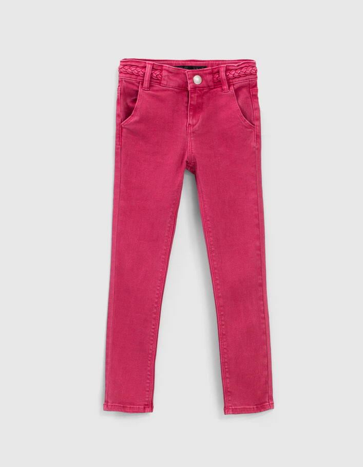 Girls’ fuchsia skinny jeans with woven belt - IKKS