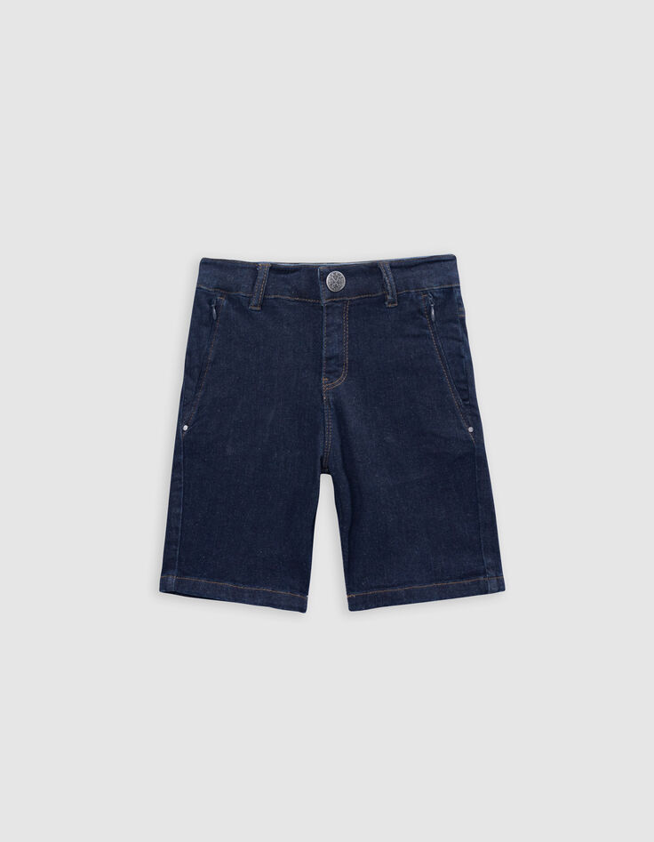 Boys’ upcycled raw denim Bermuda shorts, zipped pockets-3