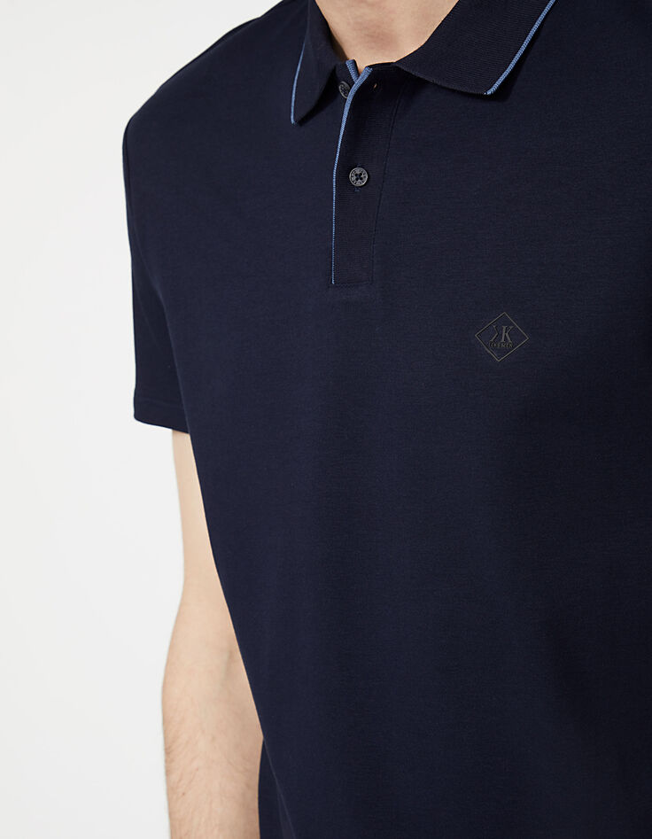 Polo marine Interlock avec col bord-côte rayé Homme-4