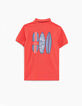Boys’ coral polo shirt with surfboard embroidery on back-2