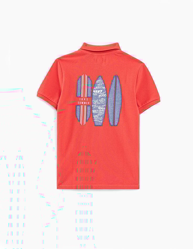 Boys’ coral polo shirt with surfboard embroidery on back-2
