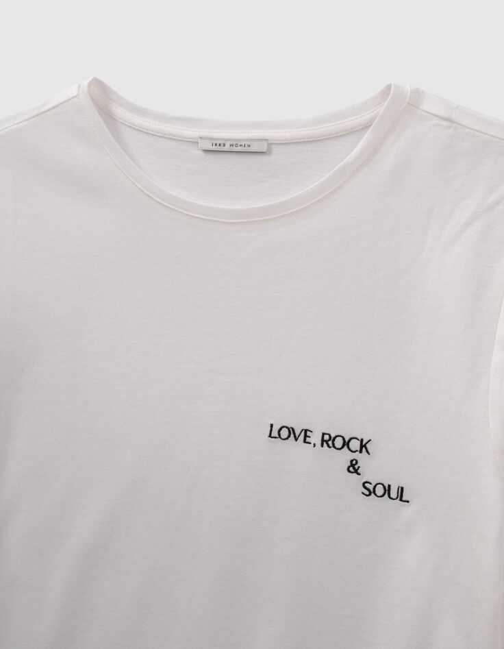 Women’s white T-shirt with embroidered slogan-2 Women’s white T-shirt with embroidered slogan-2