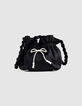 Girls’ black panne velvet bucket bag-1