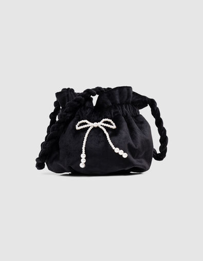Girls’ black panne velvet bucket bag - IKKS