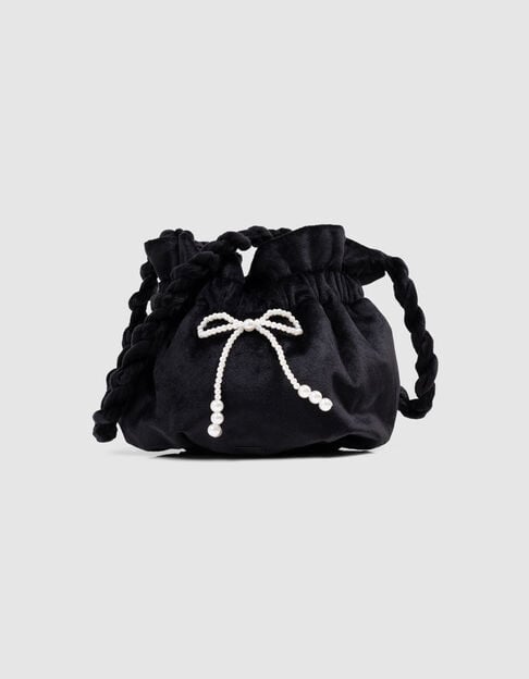 Girls’ black panne velvet bucket bag - IKKS