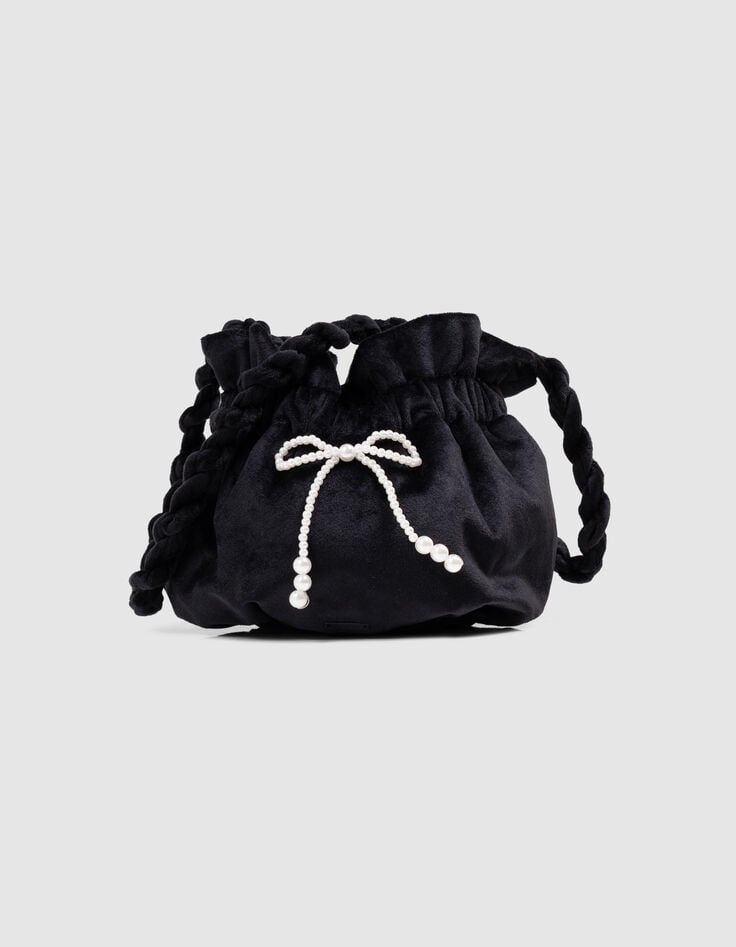 Girls’ black panne velvet bucket bag-1 Girls’ black panne velvet bucket bag-1