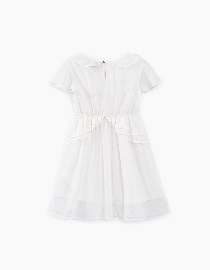 Girls' off-white dotted Swiss-style textured dress-5