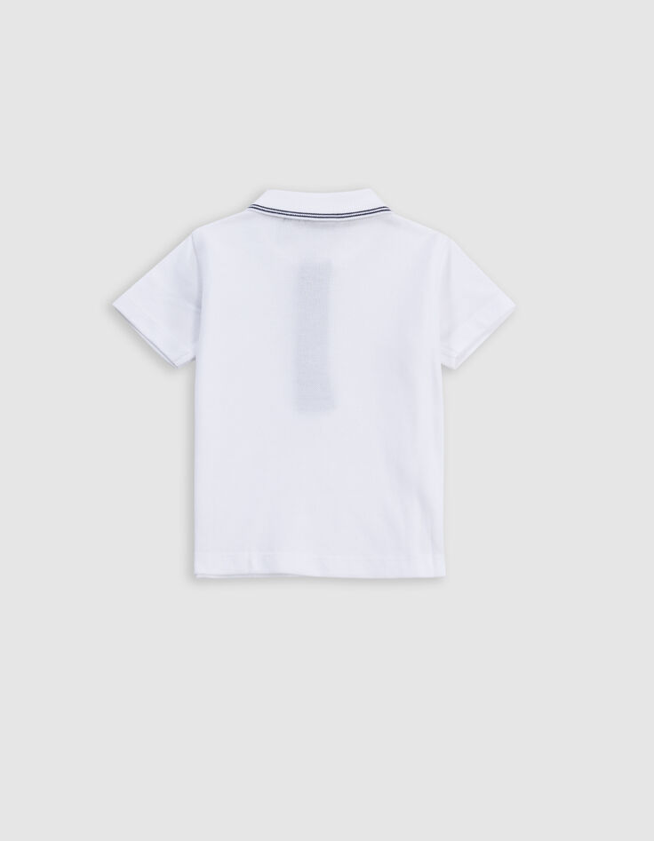White polo shirt organic cotton striped collar for boy-3
