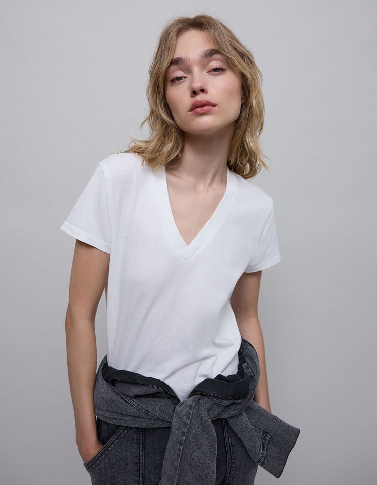 Women’s off-white cotton T-shirt, embroidered lightning-3 Women’s off-white cotton T-shirt, embroidered lightning-3