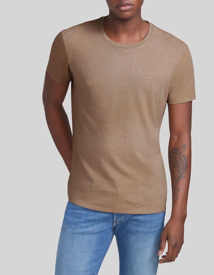 Camiseta beige c&aacute;&ntilde;amo y algod&oacute;n flameado hombre-1