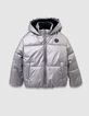 Girls’ silver padded jacket with navy fur-lined hood-1