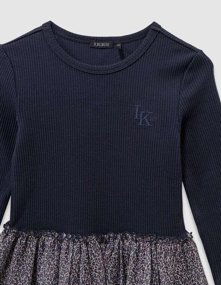 Marineblaues Mädchen-Tüllkleid Mischgewebe Leo-Schleife-2 Marineblaues Mädchen-Tüllkleid Mischgewebe Leo-Schleife-2