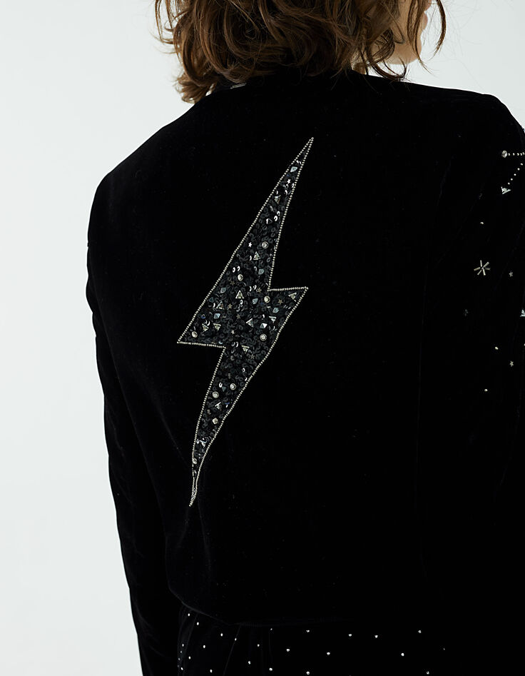 Women's black micro-tiger print crepe suit jacket-5