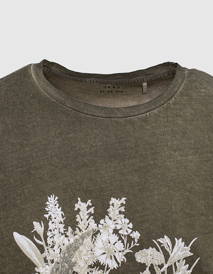 Tee-shirt kaki à tête de mort végétalisée Homme-5
