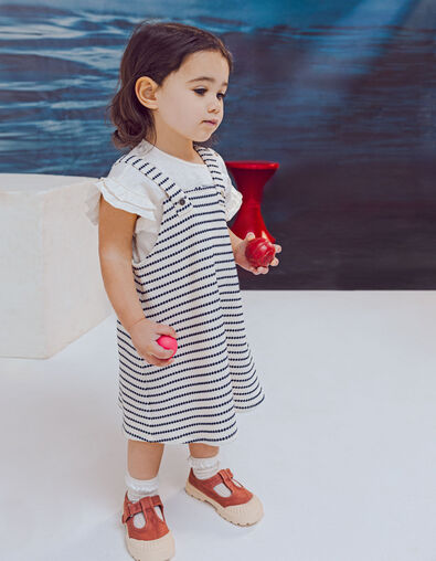 Ensemble robe ray&eacute;e et T-shirt &eacute;cru b&eacute;b&eacute; fille - IKKS