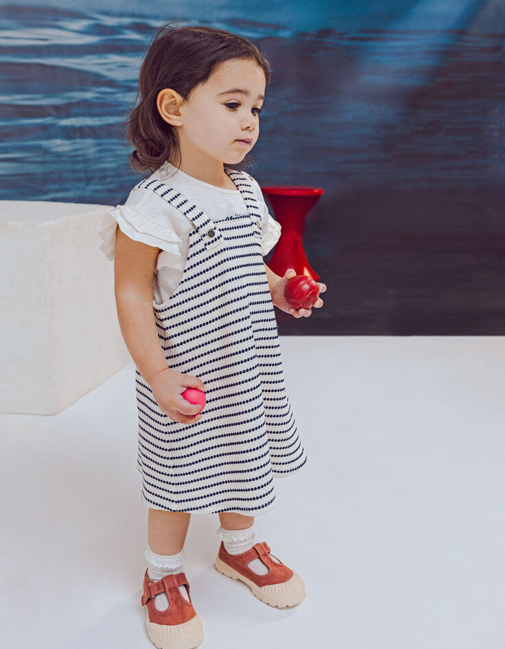 Ensemble robe ray&eacute;e et T-shirt &eacute;cru b&eacute;b&eacute; fille-1