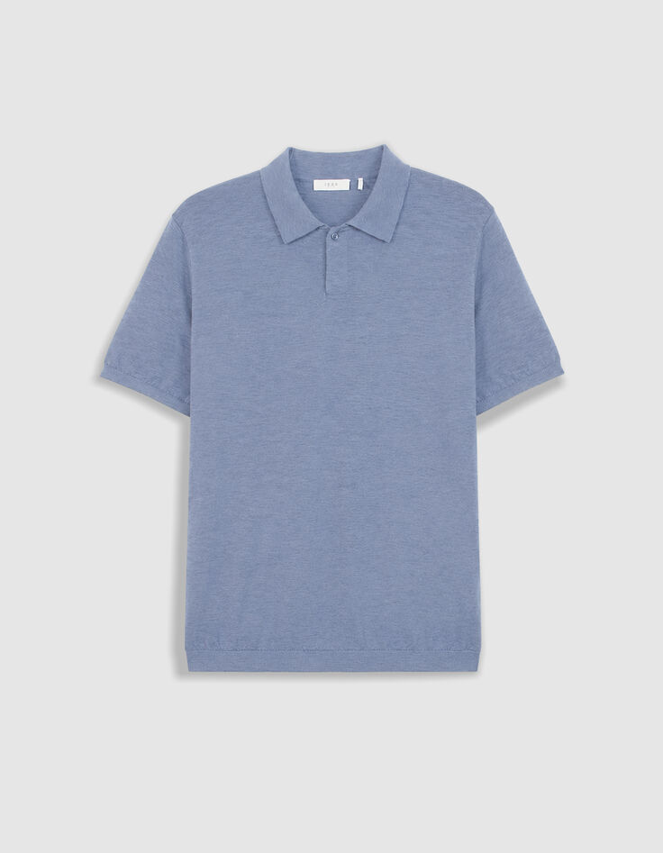 Polo manches courtes bleu coton flamm&eacute; Homme-6