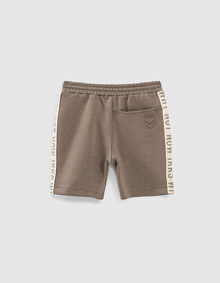 Bermuda kaki foncé molleton avec typo côtés garçon -4 Bermuda kaki foncé molleton avec typo côtés garçon -4
