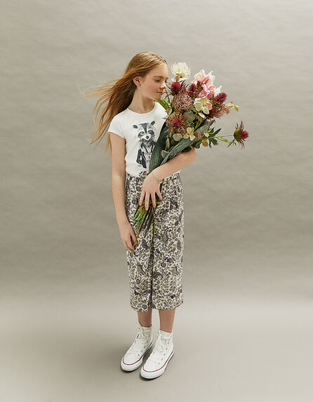 Girls’ ecru paisley print Ecovero® wide trousers