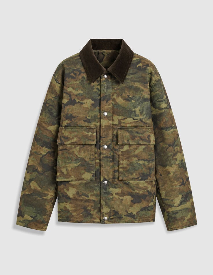Khaki Wachsjacke mit Samtkragen Herren-6