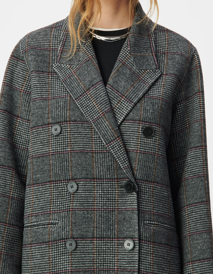 Abrigo largo gris cuadros botonadura cruzada mujer-6