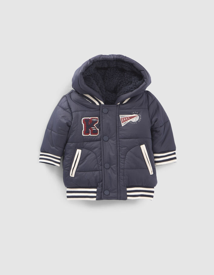 Baby boys’ navy fur-lined hooded facing padded jacket-1