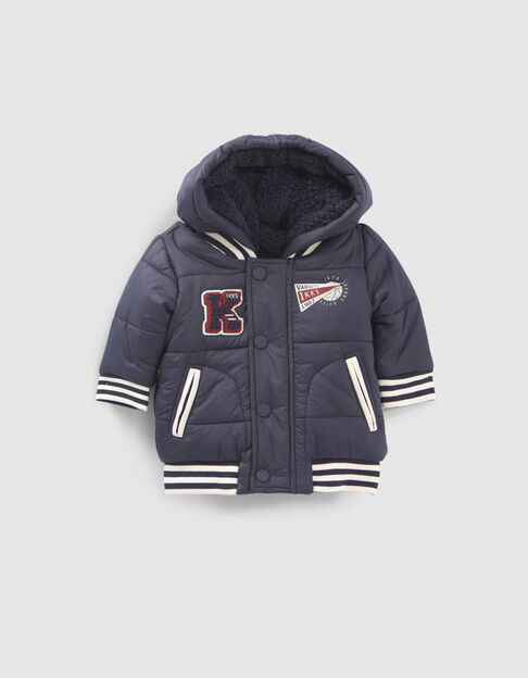 Baby boys’ navy fur-lined hooded facing padded jacket