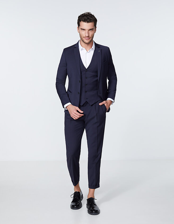 Men’s navy fine-stripe suit waistcoat-7