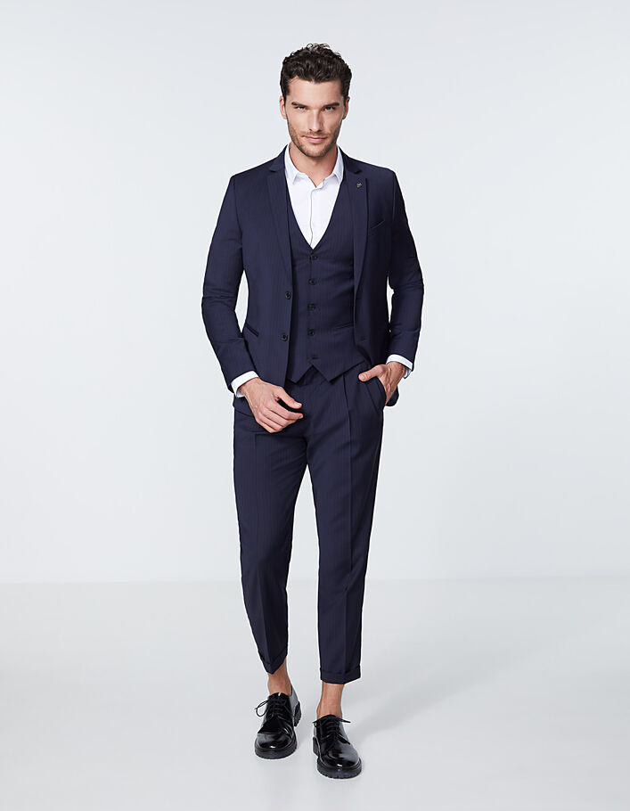 Men’s navy fine-stripe suit waistcoat - IKKS