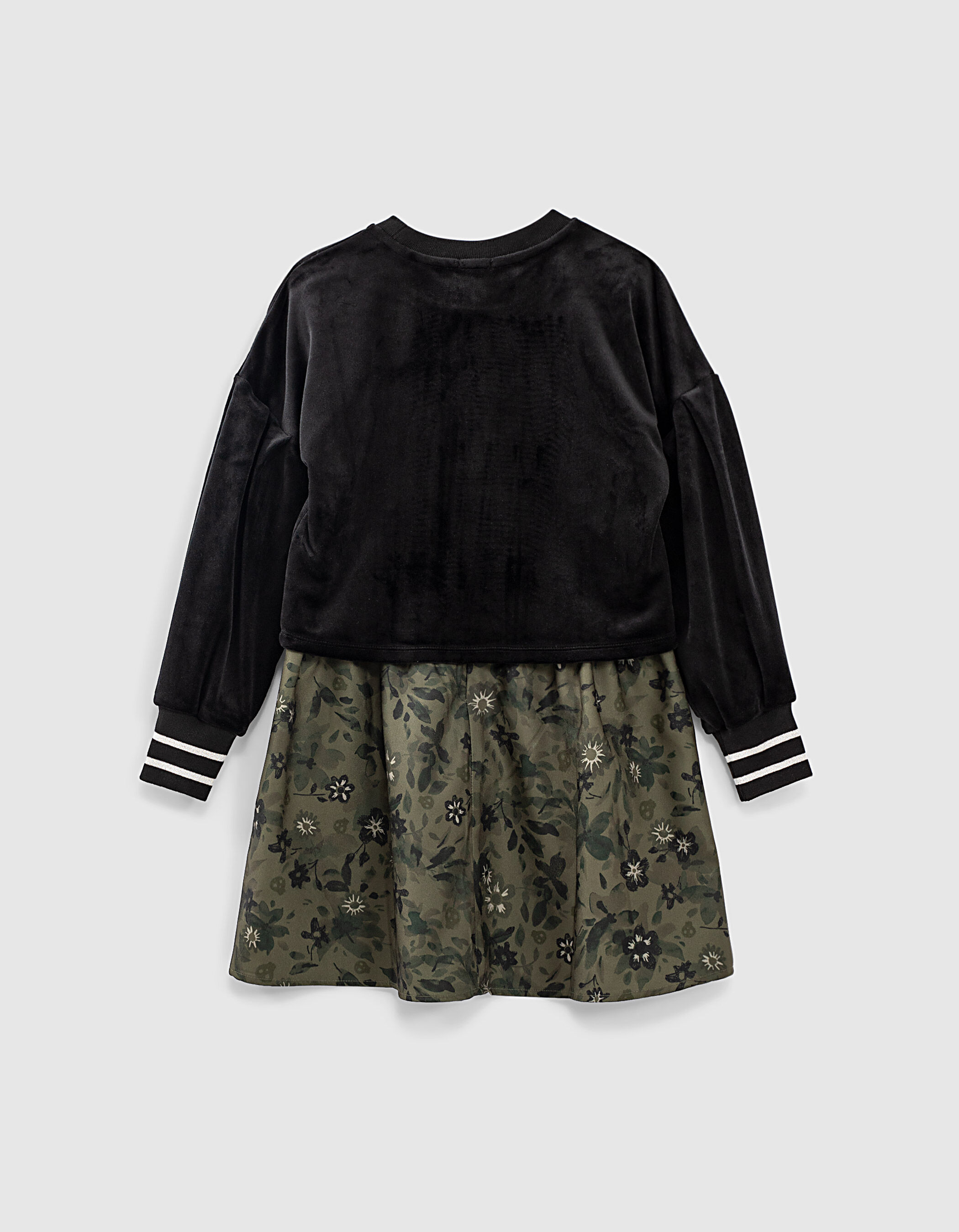 Robe 2 en 1 kaki imprime camoufleurs et sweat noir fille IKKS