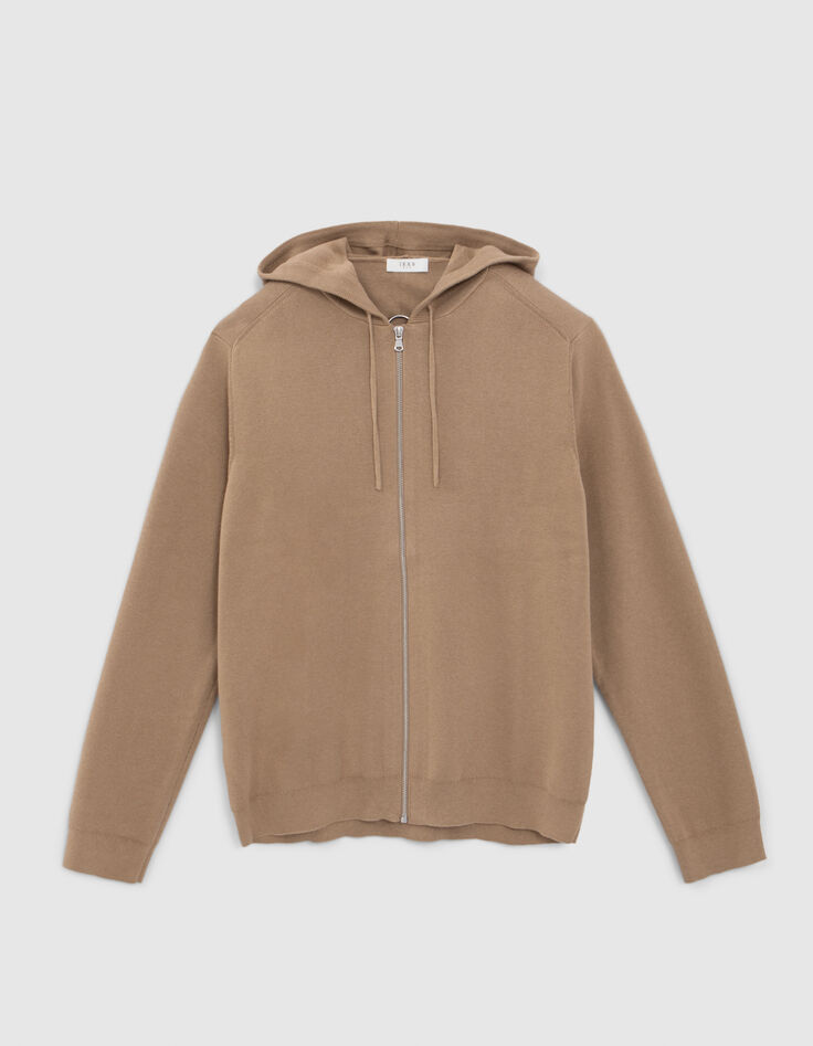 Beige Herrenstrickjacke mit Rei&szlig;verschluss und Kapuze-6
