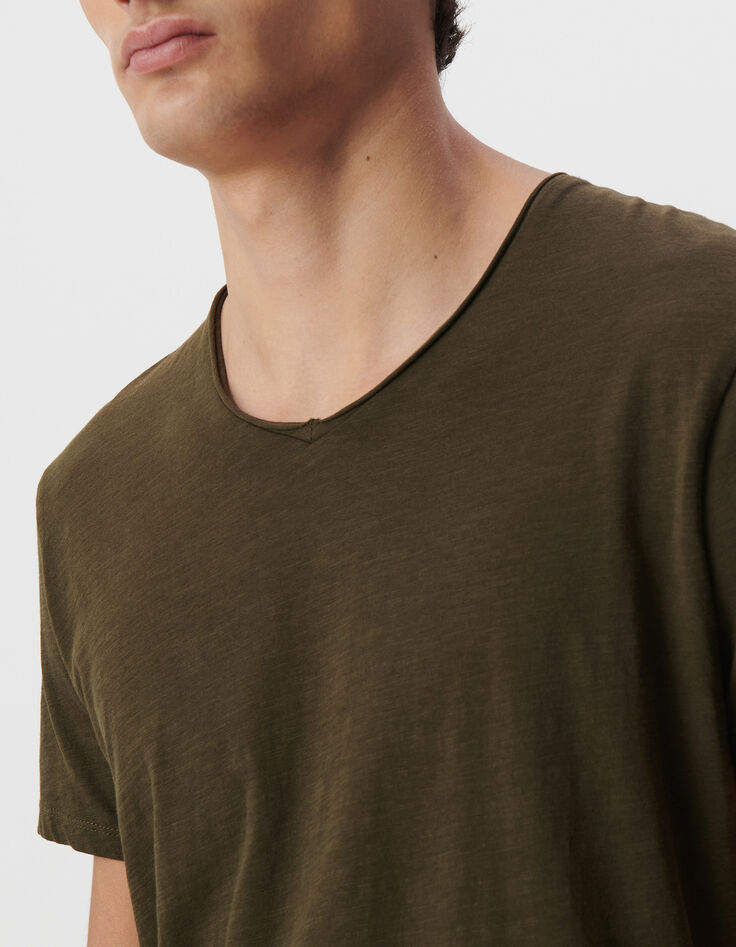 Dark Khaki Herren-T-Shirt Essentiel mit V-Ausschnitt-4