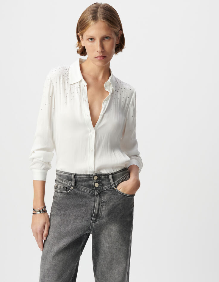 Chemise blanche polyester recyclé décor strass Femme-2