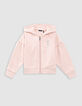Rosa Mädchenstrickjacke, Zip, Stick, Kapuze-4