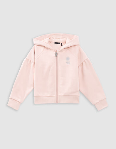Rosa Mädchenstrickjacke, Zip, Stick, Kapuze - IKKS