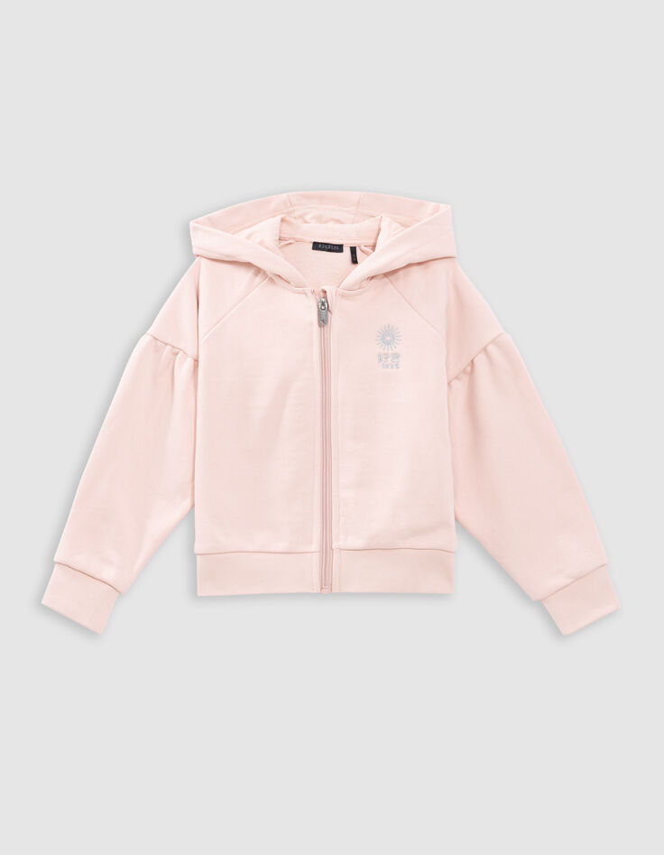 Rosa Mädchenstrickjacke, Zip, Stick, Kapuze-4