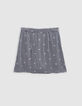 Jupe-short noire imprimé vichy et fleurs fille-4