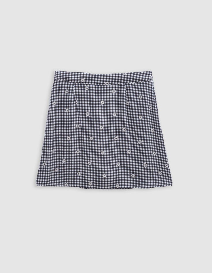 Jupe-short noire imprimé vichy et fleurs fille-4