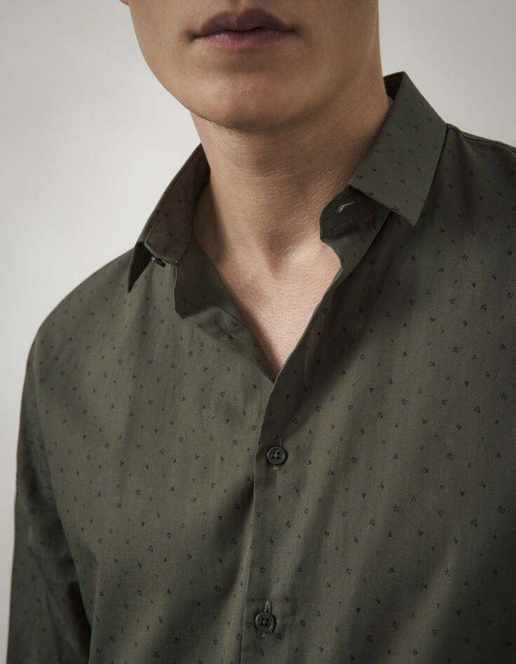 Khaki SLIM-Herrenhemd mit dezentem Print-4