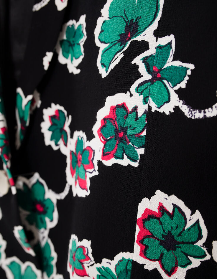 Women’s black suit jacket with green flowers print-7